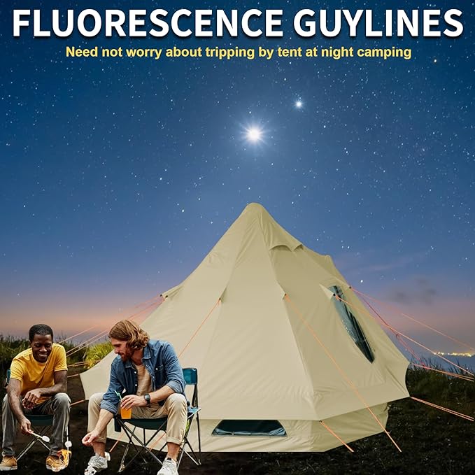 DANCHEL OUTDOOR B2I Inflatable Camping Tent 9.8ft, No Center Pole Lightweight Blow Up Bell Tent with Stove Jack, Skylight, Pump, Waterproof 300D Oxford Glamping Yurt for 1-3 Person Family