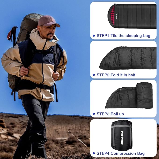 Flannel Sleeping Bag Cotton 0 Degree Cold Weather for Adults XXL Sleeping Bag 4 Season Big and Tall with Compression Sack