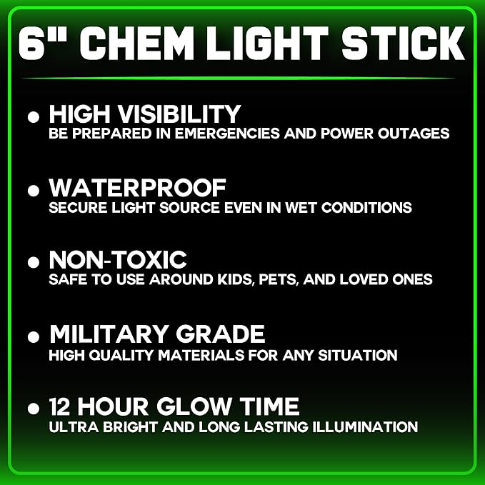 PartySticks Green Glow Sticks Emergency Chem Lights (6", 25 Pack) Military Grade 12 Hour Bulk Tactical Light Sticks for Survival Gear, Camping, Power Outages