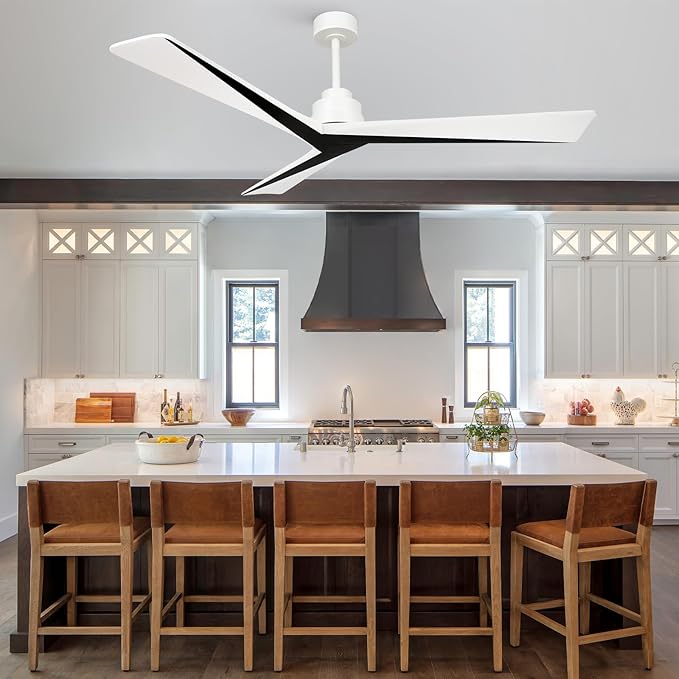 60" Ceiling Fan no Light with Remote,Modern Wood Ceiling Fans for Patios Bedroom Farmhouse,3 Blade Outdoor Ceiling Fan whitout Light with 6 Speeds and Timer,Black White Walnut+White
