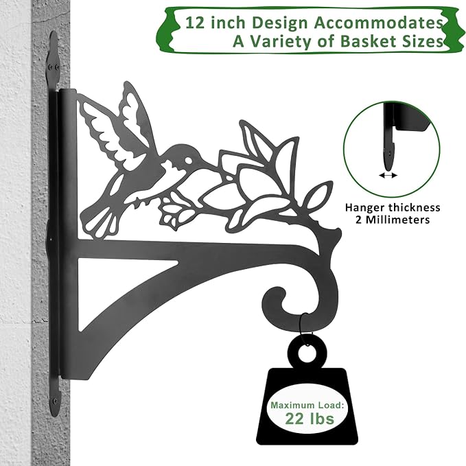 ATKKE Hanging Plant Bracket Hangers Indoor Iron Wall Mount,11??Hummingbird Silhouette Ornamental Iron Hangers Hookers for Flower Pot Lantern Bird Feeder Wind Chimes