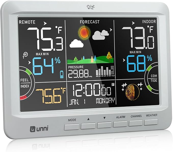 Weather Station Wireless Indoor Outdoor Thermometer with Heat Dew Mold, Thermometer Inside Outside with Calendar and 3 Adjustable Backlight Grey