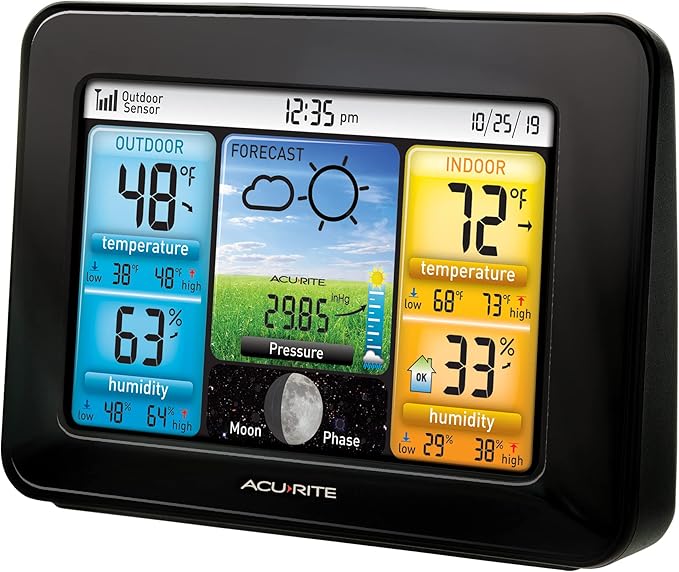 AcuRite Wireless Home Weather Station with Color Display, Indoor Outdoor Thermometer and Temperature Sensor (02077M)