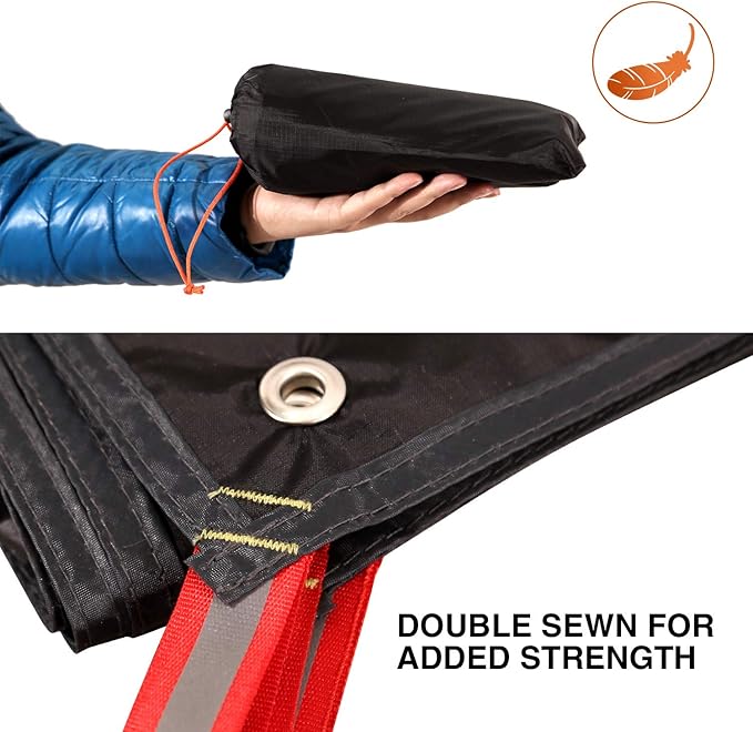 REDCAMP Ultralight Tent Footprint, PU 2000 Waterproof Camping Tent Tarp with Drawstring Carrying Bag for Ground Camping Hiking (95"x87" UL Black)