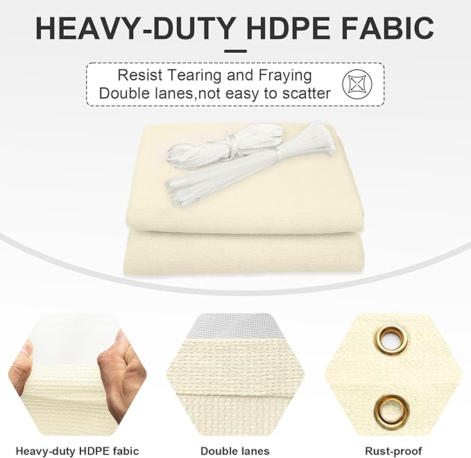 Cool Area Sun Shade Cloth with Grommets 5x10 FT Shade Panel Shade Tarp Screen Fabic for Outdoor Patio Pergola Cover Deck Garden, Butter Cream