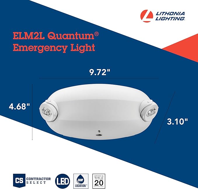 Lithonia Lighting Quantum Emergency Light, Contemporary Commercial LED Emergency Lights with 2 Aimable Lamp Heads, Ceiling or Wall Mount, White Thermoplastic, 120/277V Dual Voltage (ELM2L M12)