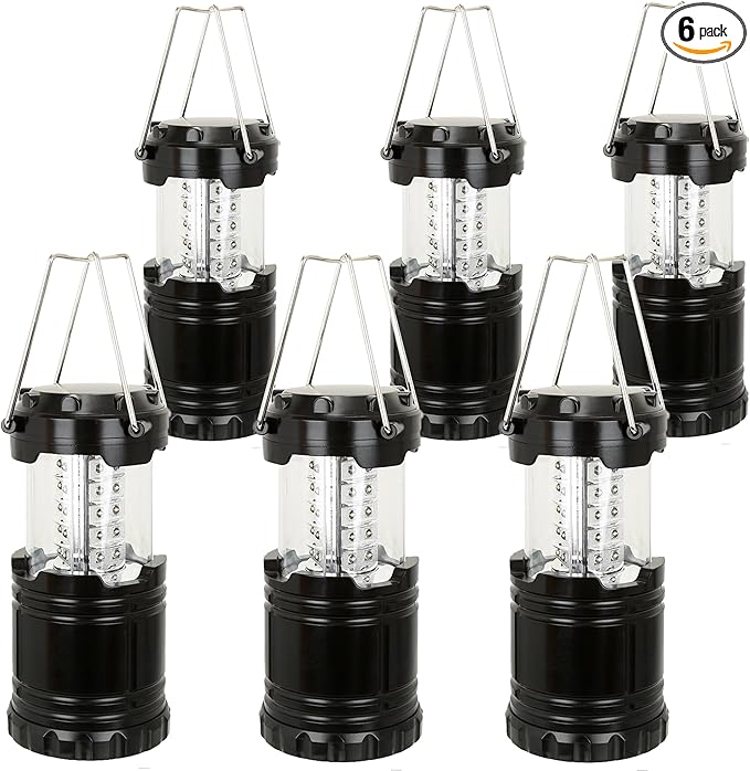 LED Battery Powered Lanterns, Portable, Waterproof, Collapsible Lights for Camping, Emergency, Hurricane, Storms, and Power Outages, Pack of 6