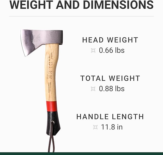 The Scout Hatchet - Compact German Made Camping & Backpacking Hatchet, 11.8" Ash Handle with Anti-Slip Grip, 0.88 lb Lightweight Design, Premium Leather Sheath (Red Stripe)