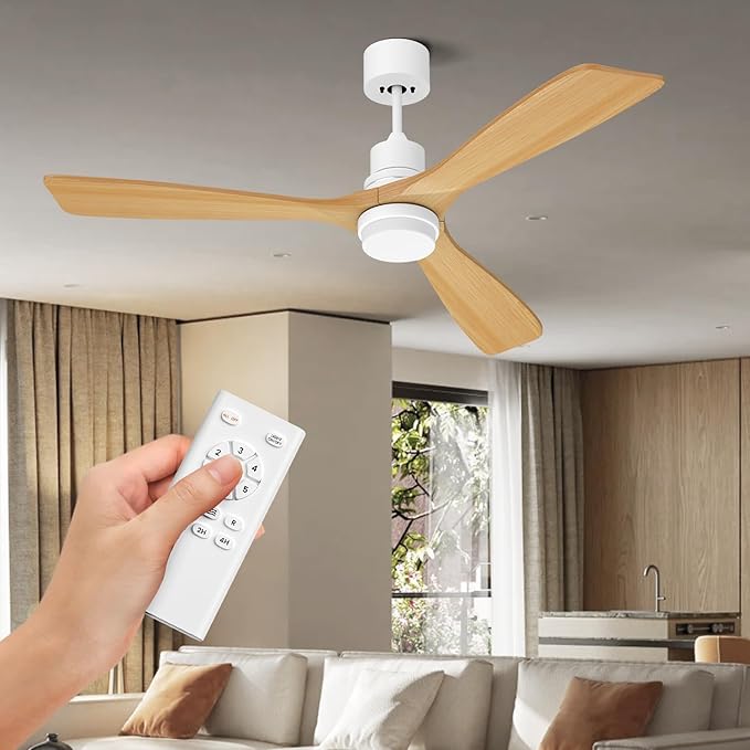Obabala 52I Wood Ceiling Fan Modern Ceiling Fan with LED Light and Remote Control for Patios Indoor Reversible DC Motor Timmer