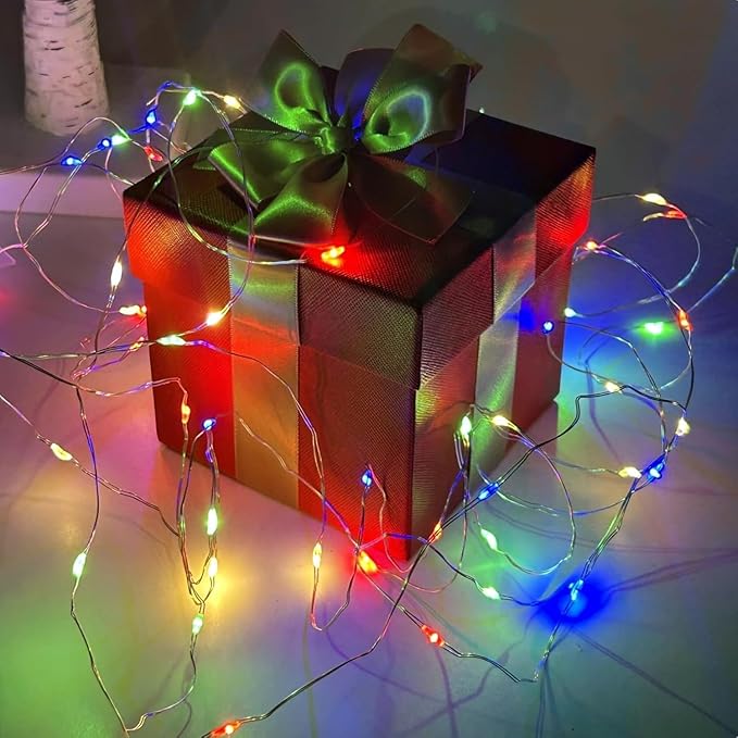 4-Pack Multicolor Christmas Fairy Lights Battery Operated with Timer, Waterproof 16FT 50 LED String Lights Outdoor Indoor, Twinkle Lights for Bedroom Wedding Party Christmas Decoration (Multicolor)