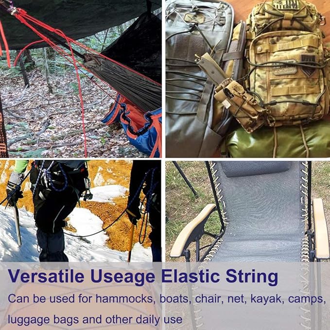 1/4" Elastic Bungee Shock Cords, 50 Feet Marine Grade Kayak Heavy Stretch String Rope & Tie Down Trailer Straps for DIY Projects White