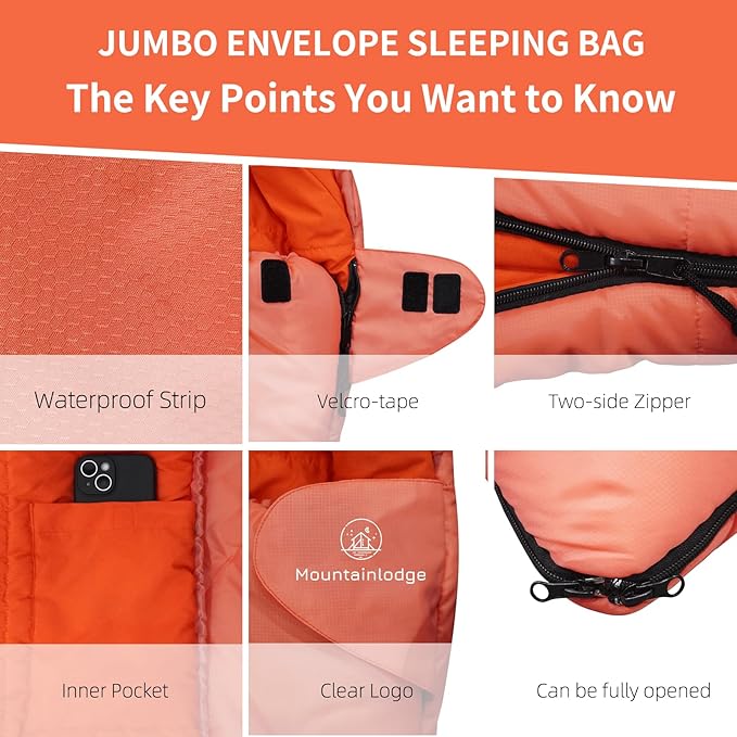 Jumbo Sleeping Bag for Adult&Kids,Cold&Warm Weather with Compression Sack and Water Resistant for Family Camping,Travel and Car Camping