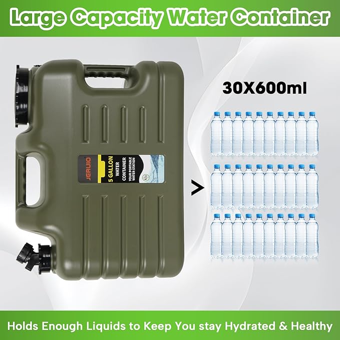 5 Gallon Water Jug, Portable Camping Water Containers with Spigot BPA Free Emergency Water Jug Water Tank Storage No Leakage