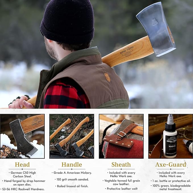 1844 Helko Werk Germany Classic Forester - 3.5 lb Felling Axe - Made in Germany Multi-Purpose Cutting and Felling Axe for Felling Trees, Splitting Wood - Head 3.5 lbs, Handle 31 in.(Forester) #10495