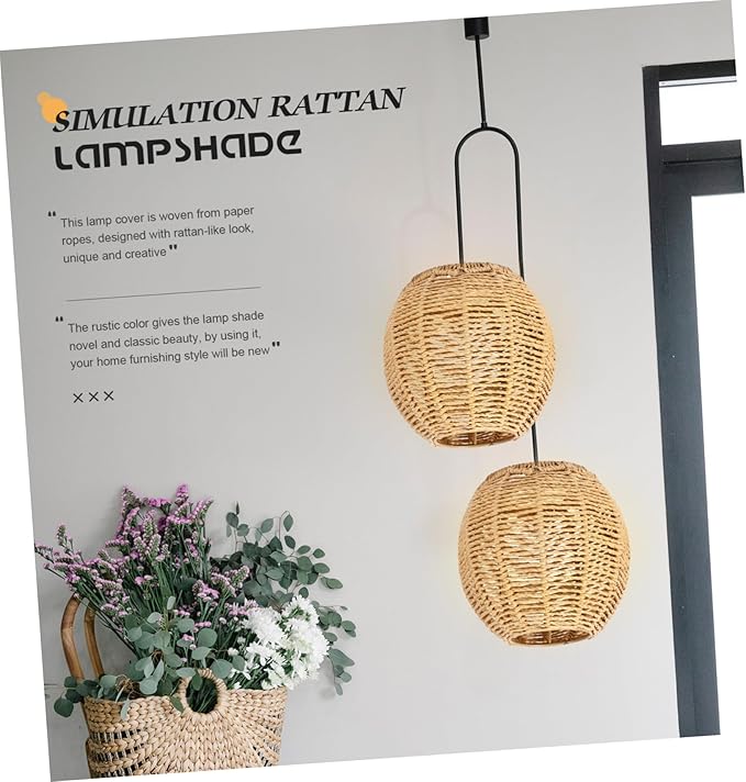 DOITOOL Rattan Lamp Shade, Small Wicker Lamp Shade,Woven Pendant Light Covers Boho Lamp Shade Replacement, Retro Lampshade for Floor Lamps, Chandelier, Desk lamp, Wall Sconces (Khaki Dark/Light)