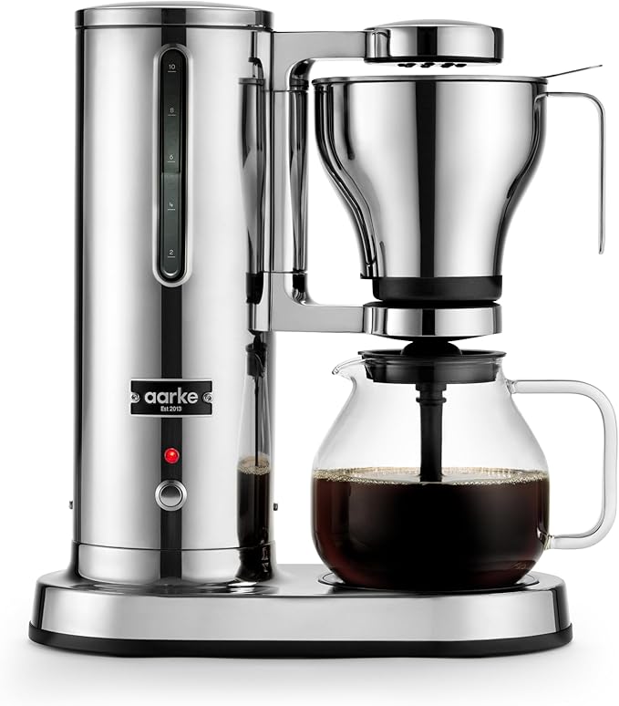 aarke Coffee Maker - Electric Drip Brewer with Automatic Drip-Stop, SCA-certified, Stainless Steel with 10 Cup/ 42 fl oz, Glass Carafe, Brews Full Pot in Under 6 Minutes