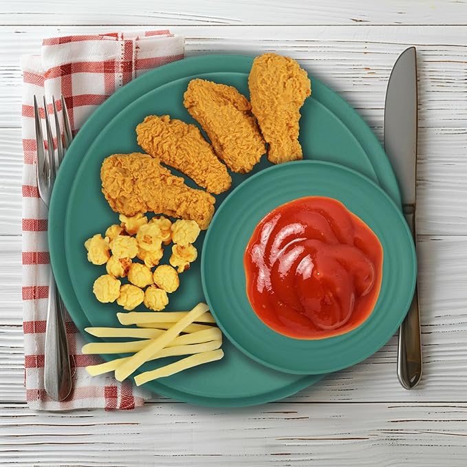 40Pack plates and bowls sets for kids - Unbreakable wheat straw dinnerware sets service for 8 - Alternative plastic 40pcs dish sets for kitchen, camping and indoors dinning - (Green)