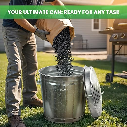 Plexon Metal Trash Can with Locking Lid Outdoor Storage Bucket for Bird Seed Ash Galvanized Steel 10-Gallon 3 Pack