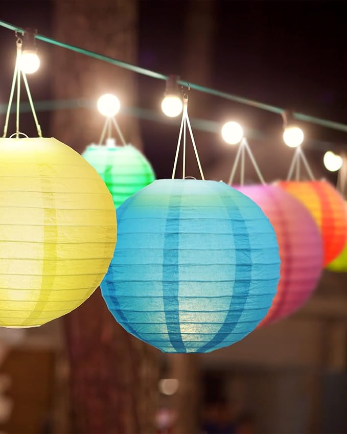 Treela 48 Pcs Colorful Paper Lanterns Multicolor Hanging Lanterns Chinese Round Paper Lanterns 4/6/8/10 Inch Asian Hanging Lamps Decorative for Birthday Party Supplies(Multicolor)