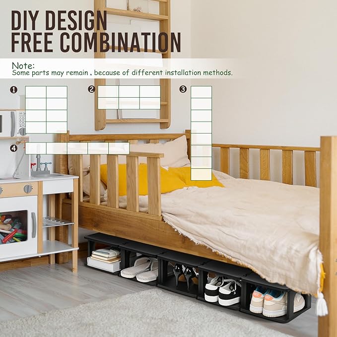 TRZZ 10-Tier Small Shoe Rack, Vertical Narrow Stackable Organizer with Removable Partition, Efficient Shoe Storage for Closet, Entryway, and Small Spaces (Black)