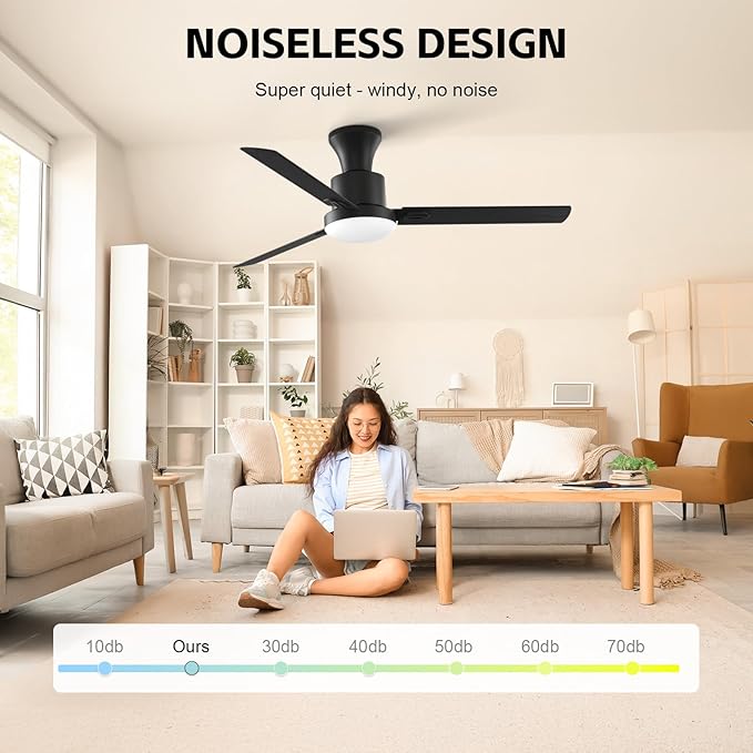 52 Inch Ceiling Fan with Remote & APP Control, LED Light, Reversible DC Motor, 6-Speed Silent Operation, Indoor & Outdoor Fan for Patio, Bedroom