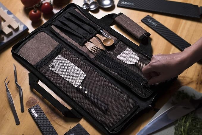 Asaya Chef Knife Roll Bag - 12 Pockets for Knives and Kitchen Utensils - Lightweight, Durable, and Stain Resistant Nylon - Perfect for the Traveling Chef - Knives not Included