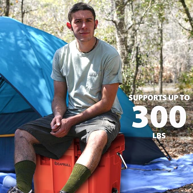 Hard Cooler, Insulated Ice Chest Box Holds Ice for More Days, Portable Cooler with Handle, Cup Holders, Double Latches for Camping Drink, Beach, Picnic, Fishing, Boat, Barbecue