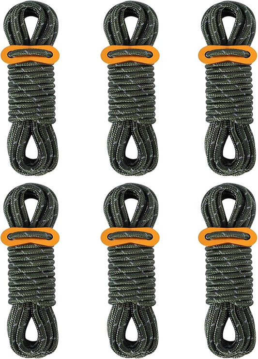 CONBOLA 6 Pack 5 mm Guy Lines Ultralight Tent Cords with Aluminum Adjuster Tensioner Outdoor Camping Guylines Ropes for Tent Tarp, Canopy Shelter, Climbing, Hiking Backpacking Gear