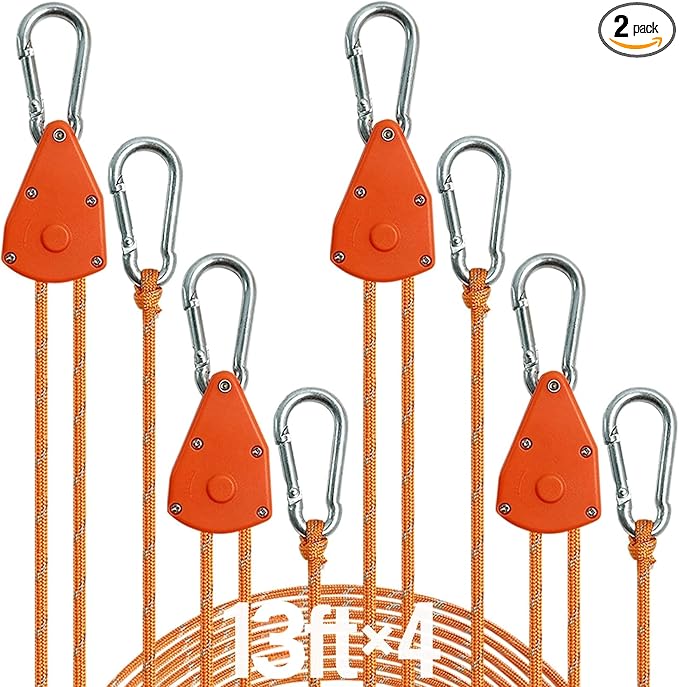 13ft Adjustable Outdoor Windproof Rope Ratchet Strap Tie Down Straps Small Mini Reflctive Paracord Rope Tent Hanger Grow Light Kayak 5/32" 4 Pack