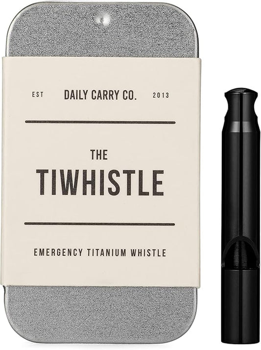DAILYCARRYCO. Titanium Whistle for Emergency, Camping & Hiking Whistle, Pitched Whistle, Tiny Whistle Necklace, Small Whistle, Whistle for Life, Emergency Whistle Necklace, 120db Ultra Loud (Black)