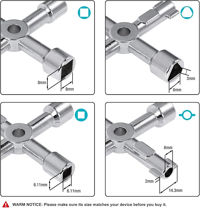 DURATECH 4 Way Utilities Key, Multi-functional Water Key, 1-Pack, for Valve, Faucet, and Spigots