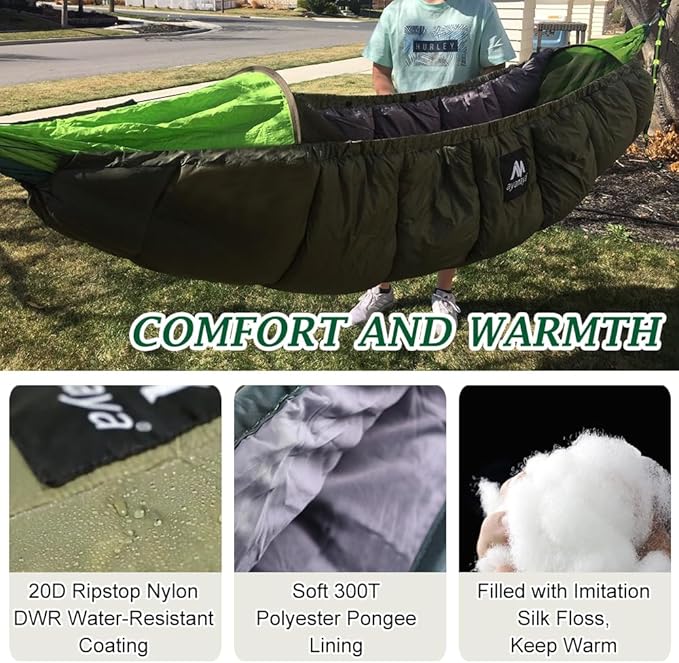 AYAMAYA Single & Double Hammock Underquilt Full Length Big Size Under Quilts for Hammocks, Camping Backpacking Essential, Winter Cold Weather Warm UQ Blanket Bottom Insulation