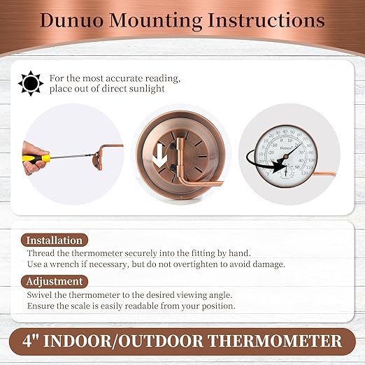 4" Brass Outdoor Thermometer, Indoor Thermometer for Room – Analog Wall-Mount Temperature Gauge with Humidity – Decorative for Patio, Garage, House, Greenhouse, Window, Antique Bronze