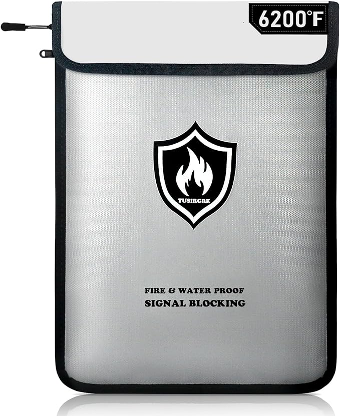 6200°F Upgraded Fireproof Document Bag, 15.7 x 11.4 Faraday Bag, Fireproof Money Bag with Zipper/Reflective Strip, 18 Layers of Heat Insulated Materials, RFID Blocking Bag Protects Devices