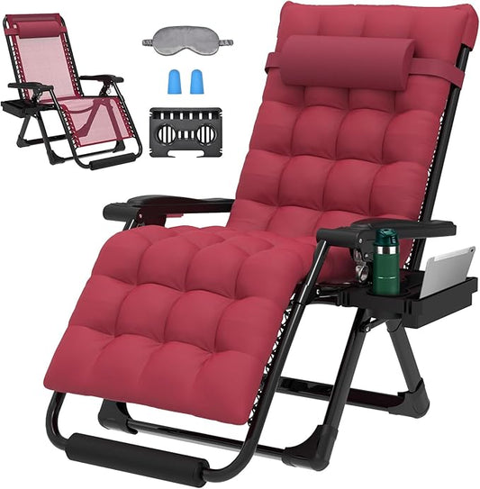 ZENPETIO 29In XL Zero Gravity Chair w/Cushion, Zero Gravity Recliner Lounge Chair for Indoor and Outdoor, Reclining Camping Chair for Lawn, Anti Gravity Chair with Cup Holder and Footrest, 440LBS