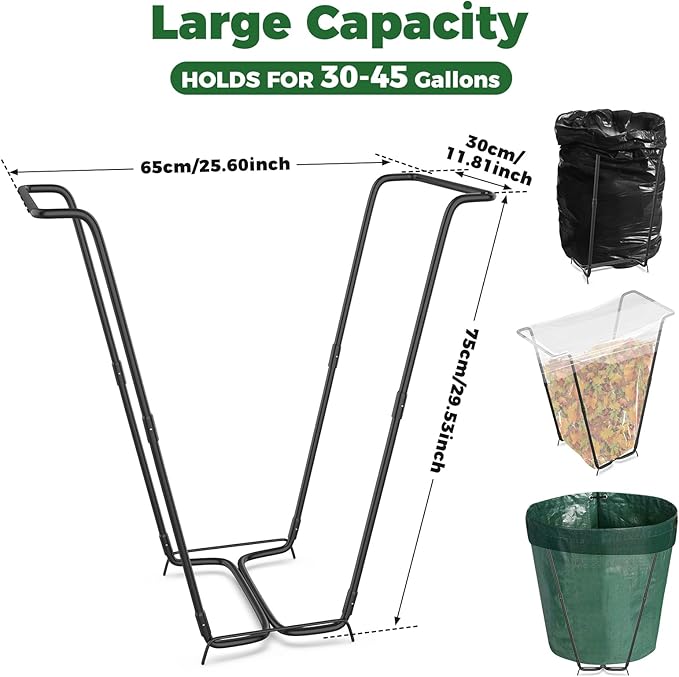 2PCS Outdoor Trash Bag Holder Stand Metal Garbage Bag Holder for Yard Work Frame Holds 30-45 Gallons Trash Bags Portable Leaf Bag Holder for Leaves Camping Lawn Party Weeding Yard Gardening（2pcs）