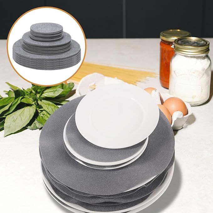 Plate China Storage Dividers, 144 Pieces with 3 Different Sizes Premium Felt Plate Dividers Round China Dish Protectors for Porcelain Cookware Protecting and Stacking, Gray