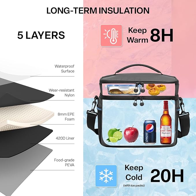 EVERFUN Small Cooler Lunch Box Mini Leak-Proof Soft Double Deck 24 Can Personal Insulated Collapsible Portable Waterproof Lunch Bag Ice Chest for Men Women Work Travel Car Picnic Beach