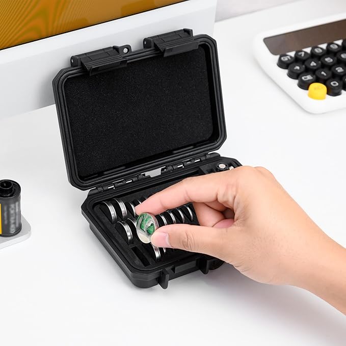 KIWIFOTOS 65 Slots Coin Cell Battery Case for CR2032 CR2016 CR2025 LR44 CR2320 CR2325 CR2330 CR2354 CR2430 CR2450 & LR41 AG13 Button Battery Holder Organizer IP67 Waterproof