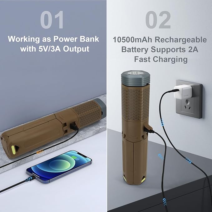 Telescopic Camping Lights,Portable Camping Lantern with Storage Bag,10500mAh Rechargeable Outdoor Adventure Emergency Light,Waterproof LED Work Lights with Magnetic (Khaki)