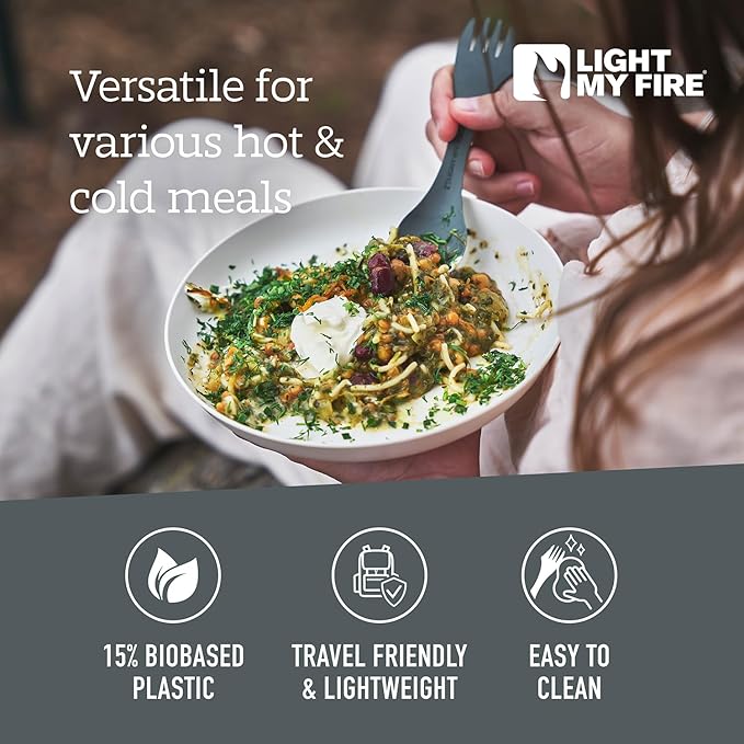 Light My Fire Spork Original 10-Pack 3-in-1 Camping Spoon Fork Knife Combo Reusable Travel & Camping Utensils Lunch Spork Outdoor Backpacking Hiking Picnic Utensil BPA Free