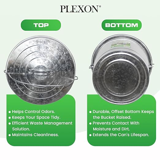 Plexon Metal Trash Can with Locking Lid Outdoor Storage Bucket for Bird Seed Ash 6-Gallon Galvanized Steel 6 Pack