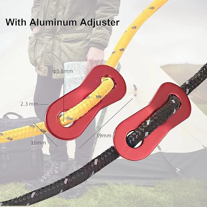 8 Pack 4mm Guy Lines Ultralight Tent Cords with Aluminum Adjuster Tensioner Outdoor Camping Guylines Ropes for Tent Tarp,Climbing,Hiking Backpacking (Black)