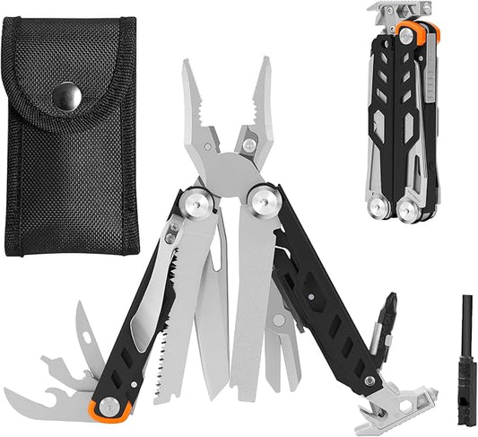 HANSHI Multitool Pliers, 22-in-1 YG10 Tungsten Steel Multi Tool with Scissors,Replaceable Wire Cutters, Flint, Window Breaker, Back Clip,Ideal for Camping, Survival and Gift(Black)