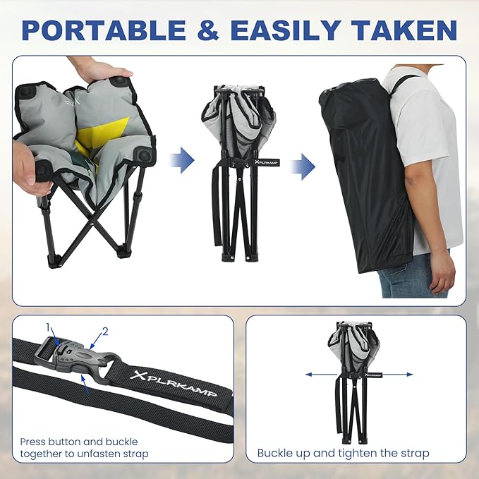 Padded Camping Stool, 18 Inch Oversized Camping Foot Rest, 500lb Camping Chairs Outdoor Footstool Portable Camping Ottoman for Camping Gardening Fishing w/Storage Net Carry Bag (2, Grey)