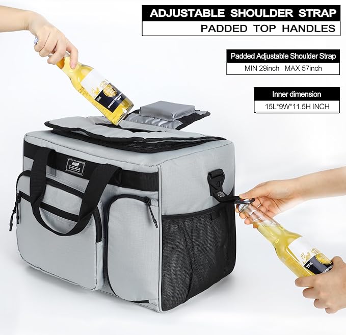 MIER 30L Extra Large Soft Cooler Bag with Bottle Opener for Camping Beach BBQ Grocery Golf Leakproof Picnic Lunch Bag, Collapsible, Top Flip Lid, 45Can (Grey)