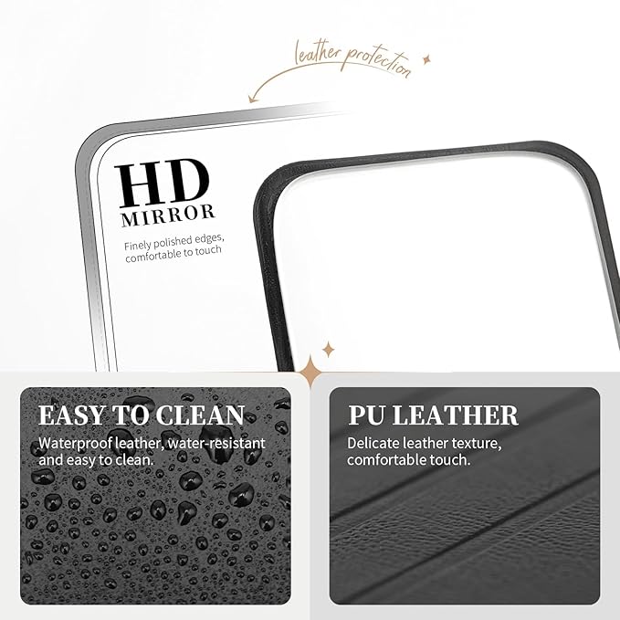 DUcare Mini Folding Mirror Portable Travel PU Portable Adjustable Rectangular Ultrathin Vanity Mirror with Stand, for Travel, Camping,Home