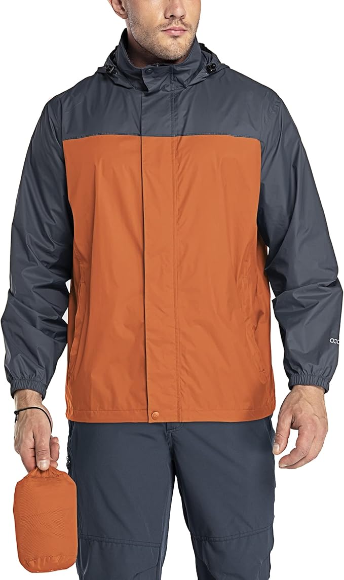 33,000ft Packable Rain Jacket Men's Lightweight Waterproof Rain Shell Jacket Raincoat with Hood for Golf Cycling Windbreaker