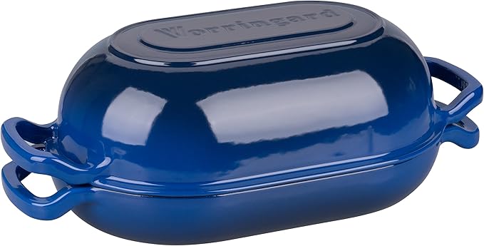 Enameled Cast Iron Sourdough Bread Oven, Dutch Oven, Loaf Cast Iron Bread Pan for Homemade Bread Baking, Meatloaf Pan with Lid, 5QT, Blue