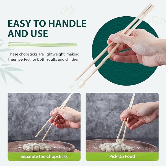 Soeos 100 Disposable Chopsticks Bulk - Natural Wooden Chopsticks & Bamboo Chopstick for Sushi, Takeout, Party - Splinter-Free, Individually Wrapped Single-Use Chopstick (Approx.100 Pairs)